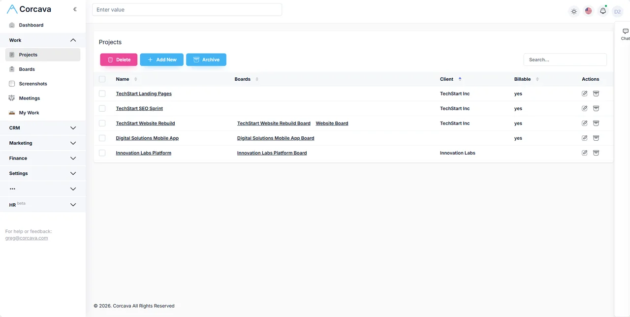 Creative agency client projects in Corcava