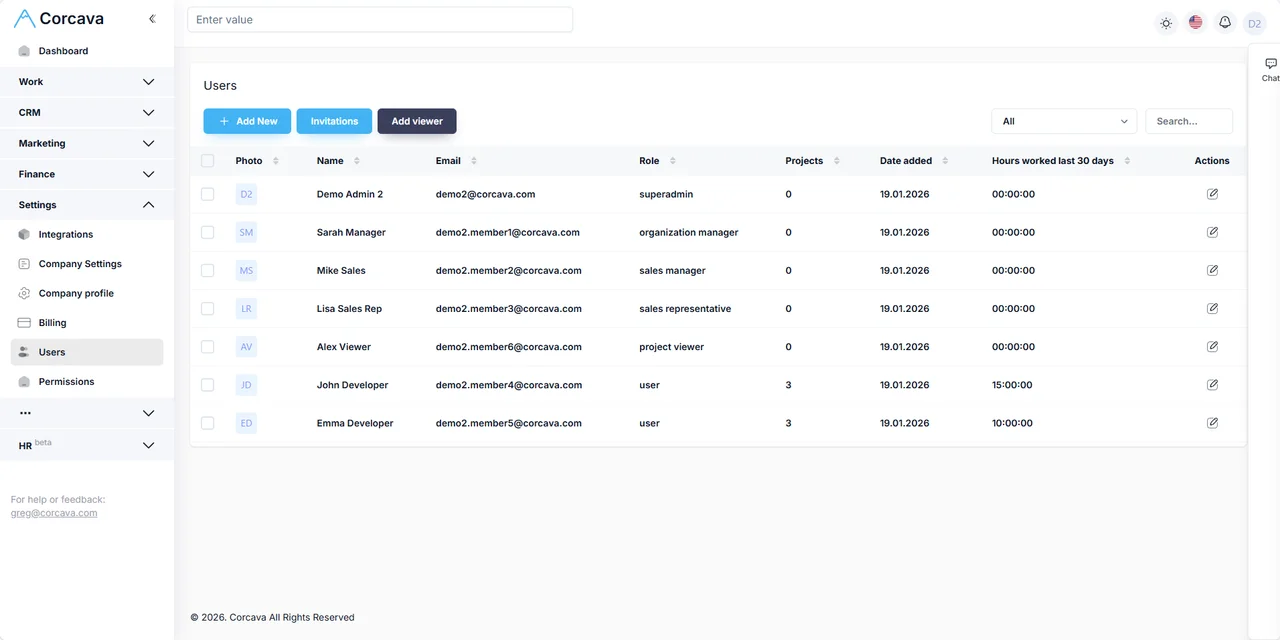 Client portal user permissions and role settings