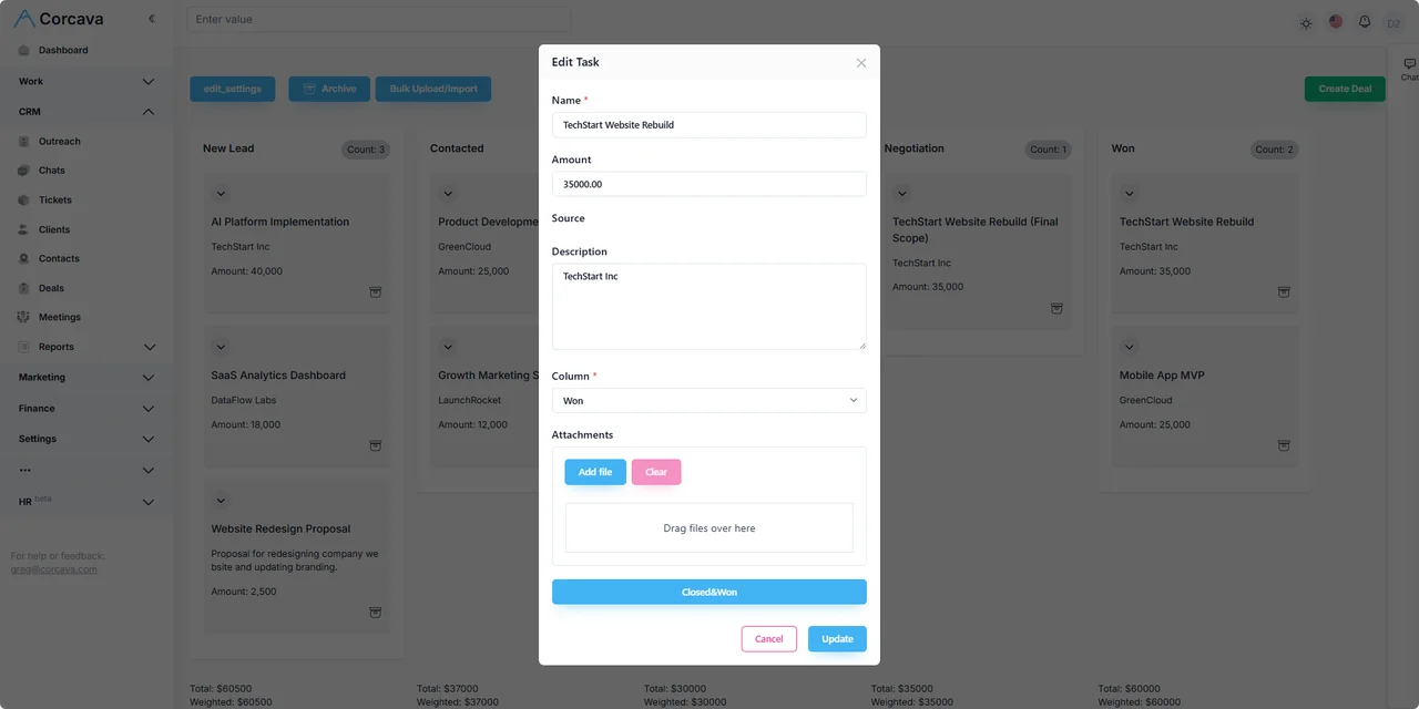 CRM deal pipeline for professional services sales