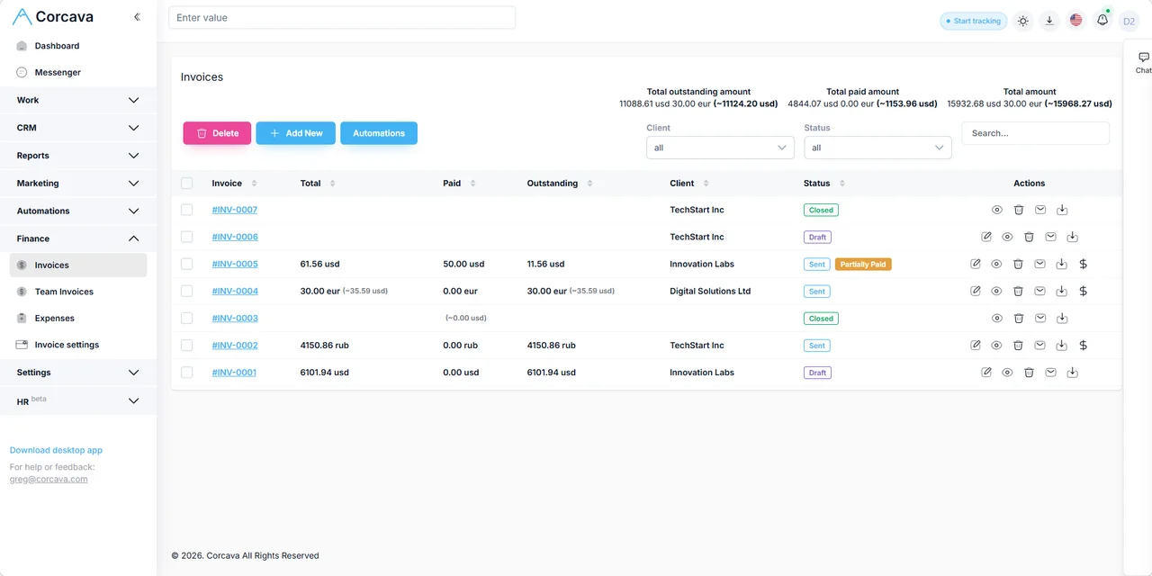 Invoice list filtered by open status and due date