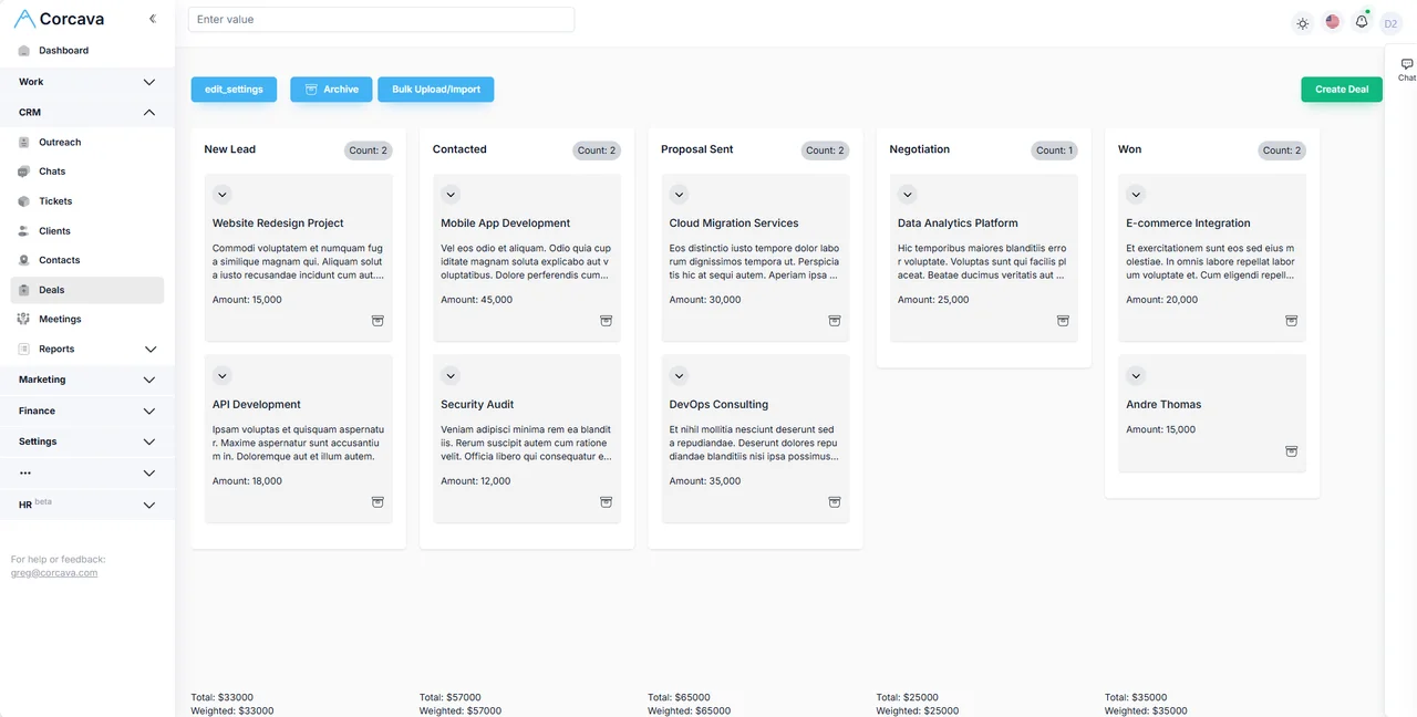 Freelancer dashboard in Corcava